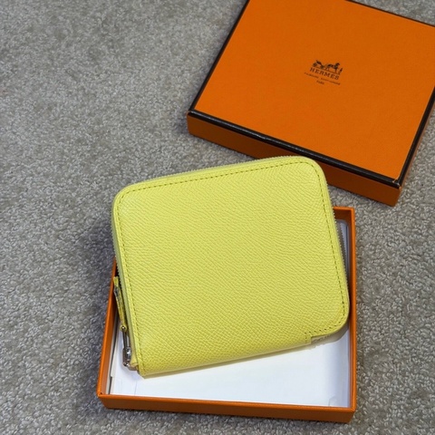 全新閒置 愛馬仕Hermès Silk’in 零錢包｜檸檬黃 框Q刻 EPSOM｜好裝好拿