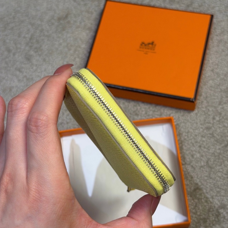 全新閒置 愛馬仕Hermès Silk’in 零錢包｜檸檬黃 框Q刻 EPSOM｜好裝好拿-1