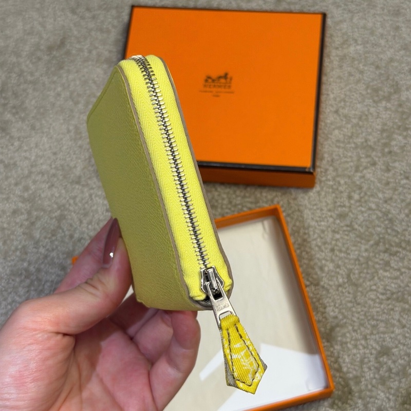 全新閒置 愛馬仕Hermès Silk’in 零錢包｜檸檬黃 框Q刻 EPSOM｜好裝好拿-2