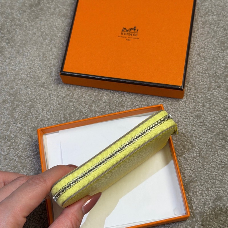 全新閒置 愛馬仕Hermès Silk’in 零錢包｜檸檬黃 框Q刻 EPSOM｜好裝好拿-3