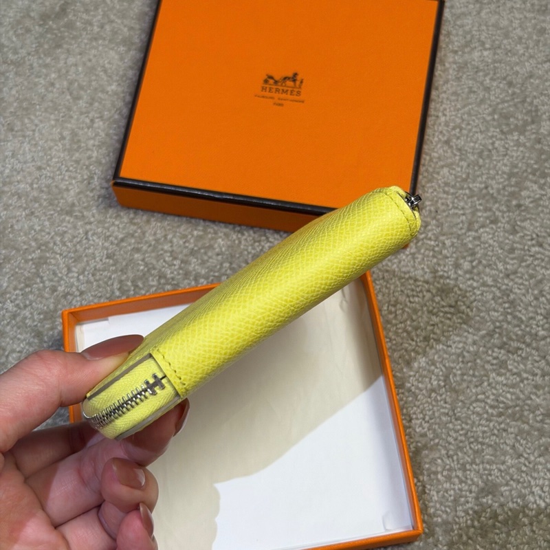 全新閒置 愛馬仕Hermès Silk’in 零錢包｜檸檬黃 框Q刻 EPSOM｜好裝好拿-4