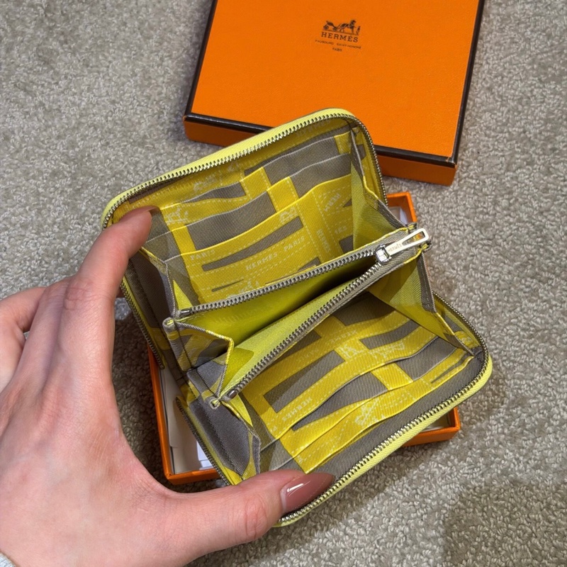 全新閒置 愛馬仕Hermès Silk’in 零錢包｜檸檬黃 框Q刻 EPSOM｜好裝好拿-5