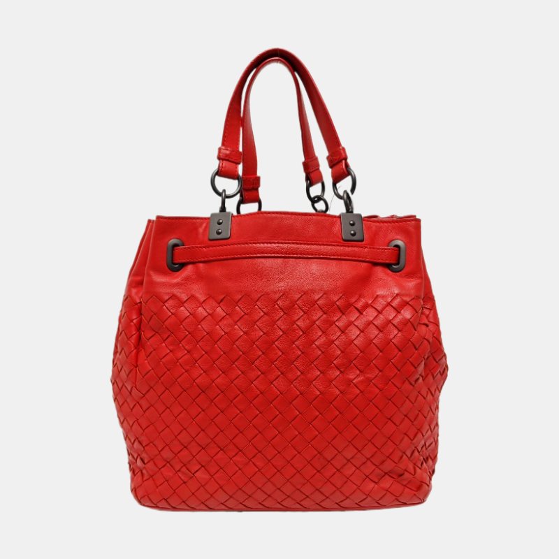 BOTTEGA VENETA托特包紅色羊皮編織單肩包手提包斜挎包黑色五金可拆卸肩帶-4