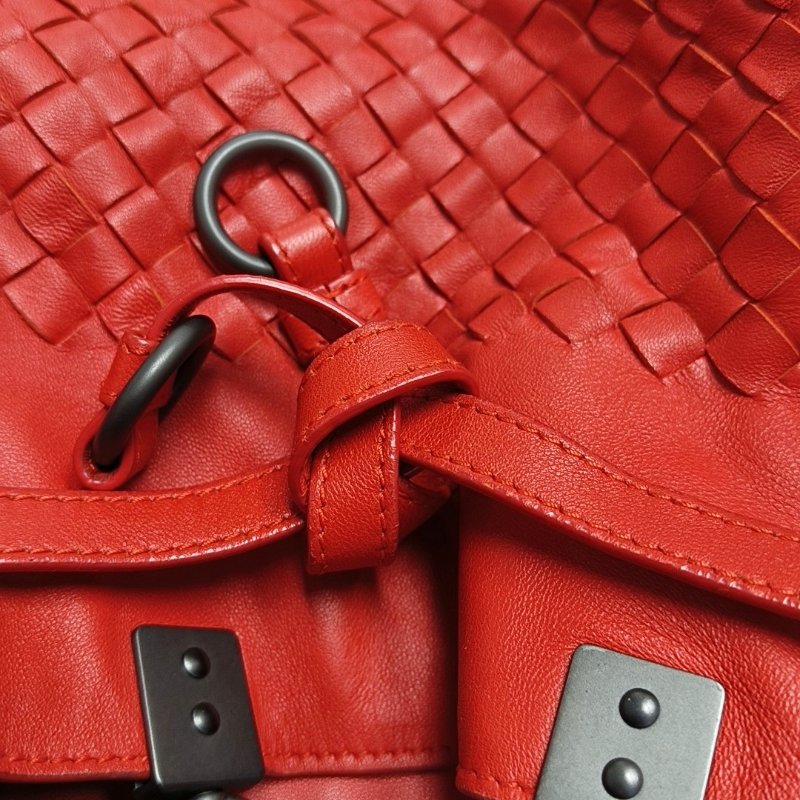 BOTTEGA VENETA托特包紅色羊皮編織單肩包手提包斜挎包黑色五金可拆卸肩帶-8