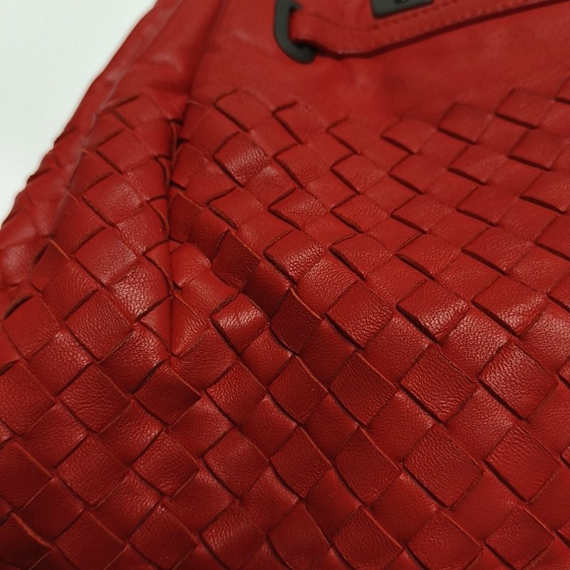 BOTTEGA VENETA托特包紅色羊皮編織單肩包手提包斜挎包黑色五金可拆卸肩帶-10
