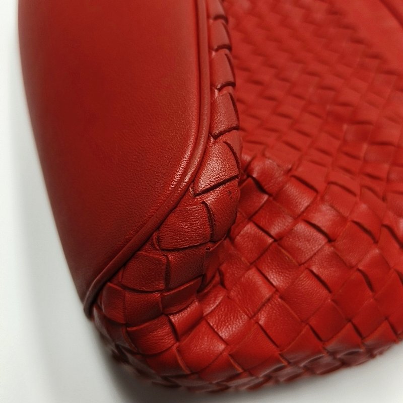 BOTTEGA VENETA托特包紅色羊皮編織單肩包手提包斜挎包黑色五金可拆卸肩帶-11