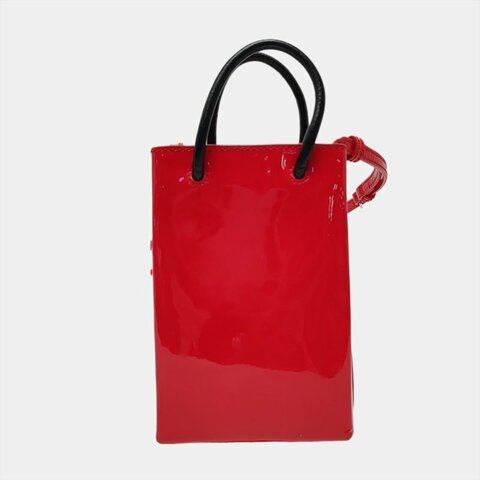 BALENCIAGA托特包紅色牛皮印花單肩包斜挎包黑色五金