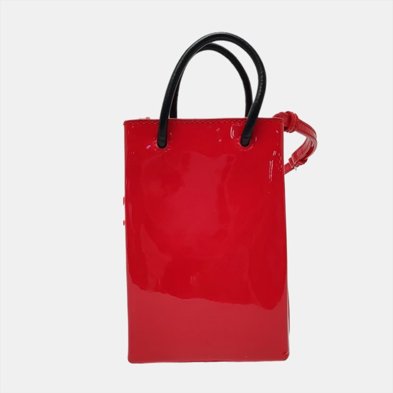 BALENCIAGA托特包紅色牛皮印花單肩包斜挎包黑色五金-0