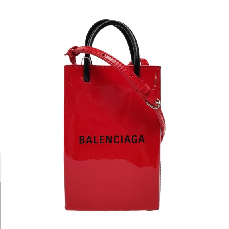 BALENCIAGA托特包紅色牛皮印花單肩包斜挎包黑色五金-1