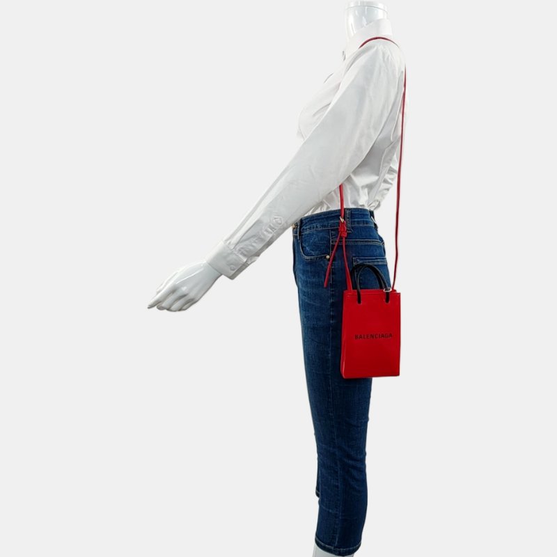 BALENCIAGA托特包紅色牛皮印花單肩包斜挎包黑色五金-2