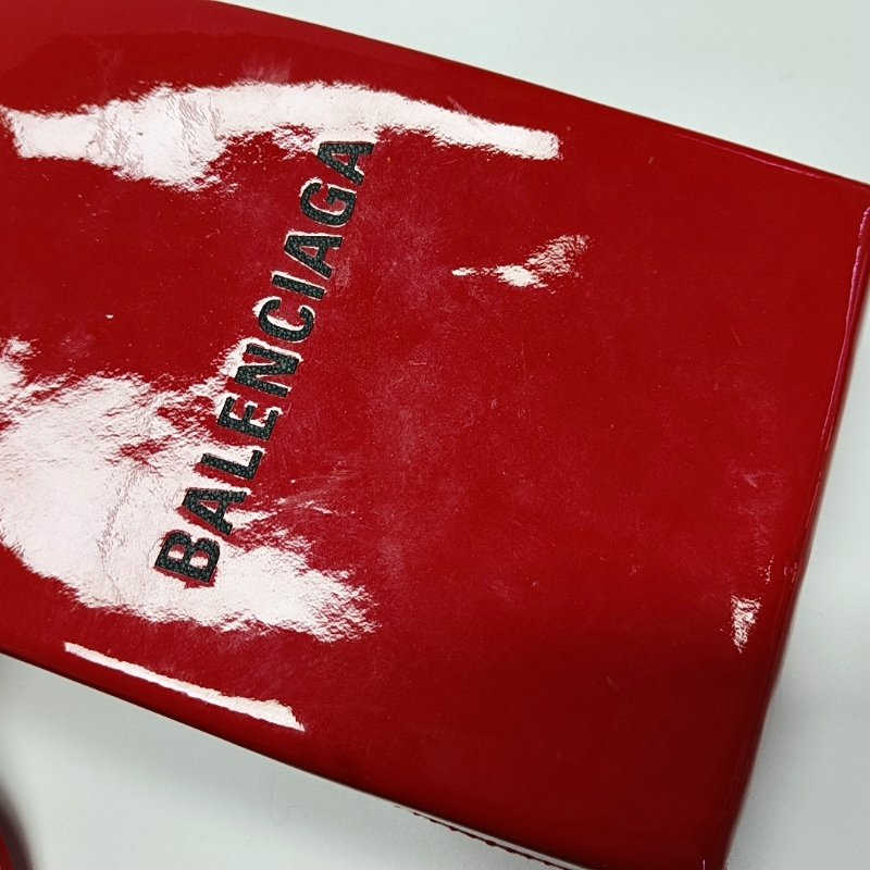 BALENCIAGA托特包紅色牛皮印花單肩包斜挎包黑色五金-7