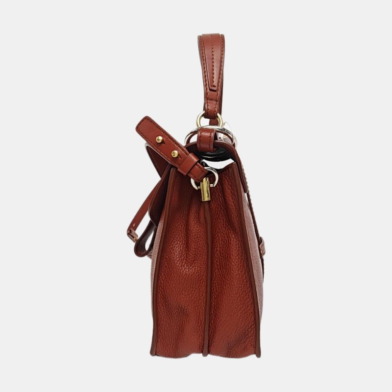 Chloe Aby小號棕色牛皮斜挎包手提包單肩包金色五金可拆卸肩帶-2