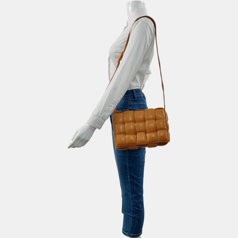 BOTTEGA VENETA Cassette棕色羊皮編織單肩包斜挎包金色五金-1