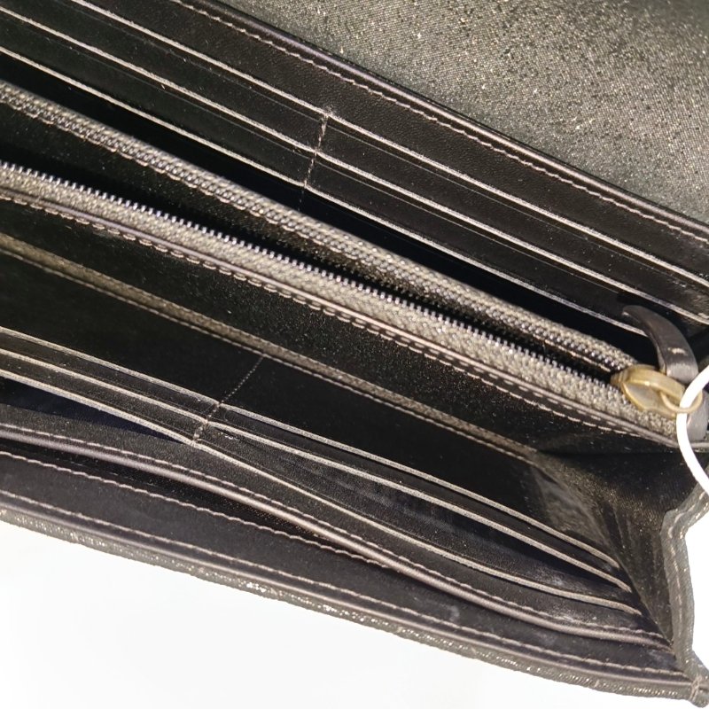 CHANEL深灰色牛皮菱格紋絎縫錢包金色五金18開-6