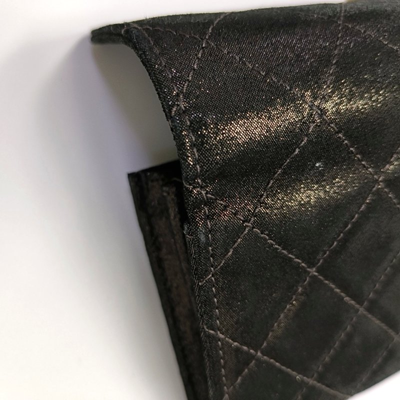 CHANEL深灰色牛皮菱格紋絎縫錢包金色五金18開-9