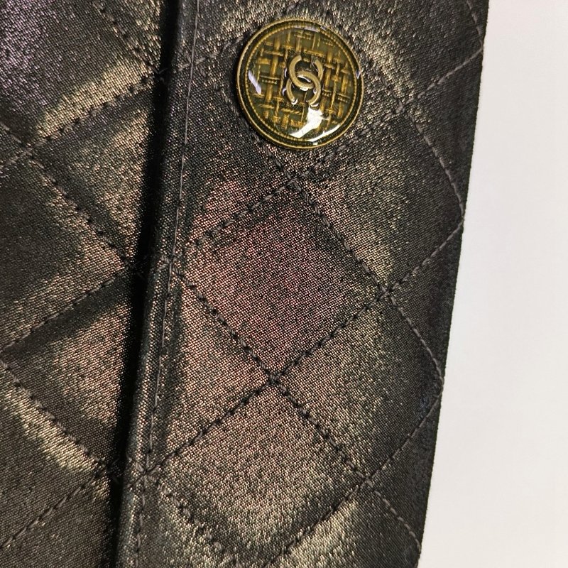 CHANEL深灰色牛皮菱格紋絎縫錢包金色五金18開-10