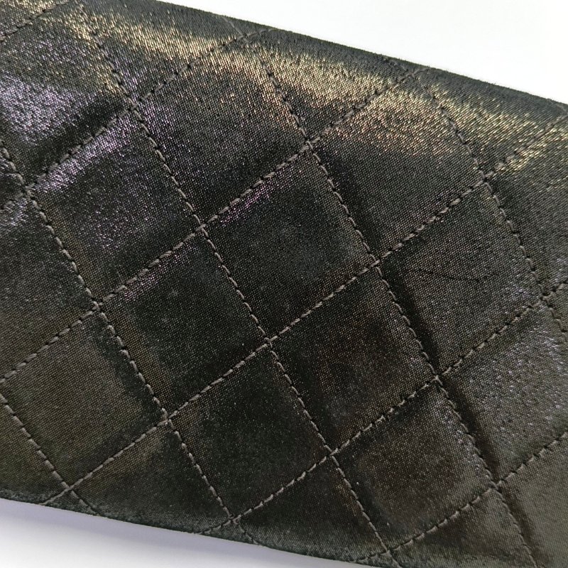 CHANEL深灰色牛皮菱格紋絎縫錢包金色五金18開-11