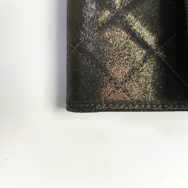 CHANEL深灰色牛皮菱格紋絎縫錢包金色五金18開-12
