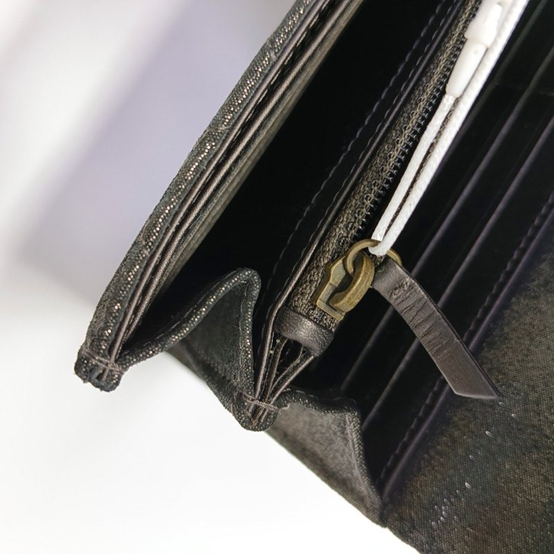 CHANEL深灰色牛皮菱格紋絎縫錢包金色五金18開-13