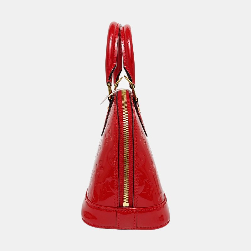 LOUIS VUITTON ALMA BB 紅色漆皮老花壓紋貝殼包單肩包手提包 金色五金 可拆卸肩帶 9.8新-2