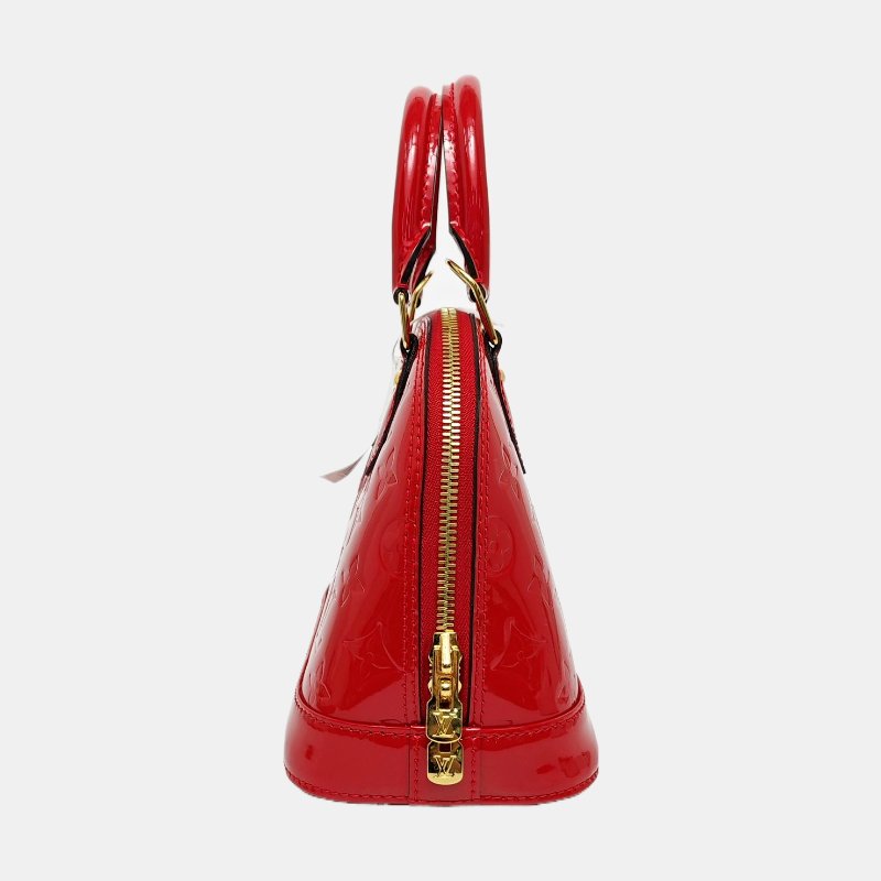 LOUIS VUITTON ALMA BB 紅色漆皮老花壓紋貝殼包單肩包手提包 金色五金 可拆卸肩帶 9.8新-3