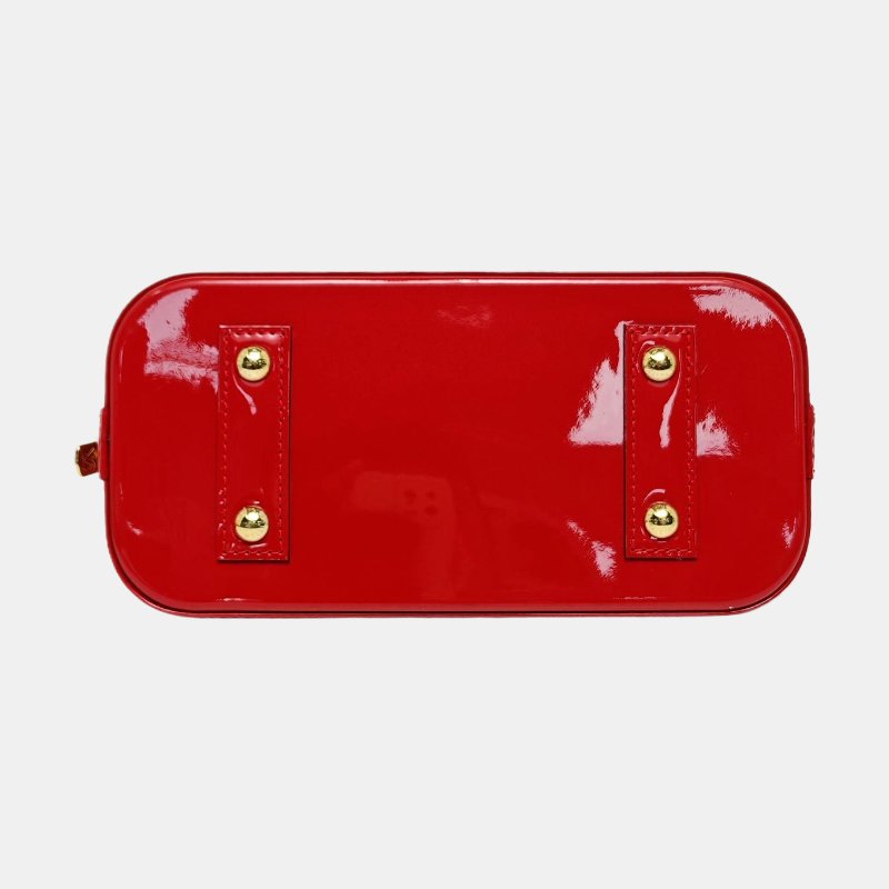 LOUIS VUITTON ALMA BB 紅色漆皮老花壓紋貝殼包單肩包手提包 金色五金 可拆卸肩帶 9.8新-5