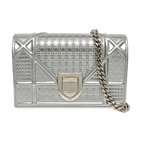 DIOR Diorarma銀色牛皮絎縫壓紋盾牌包單肩包斜挎包 銀色五金 可拆卸肩帶