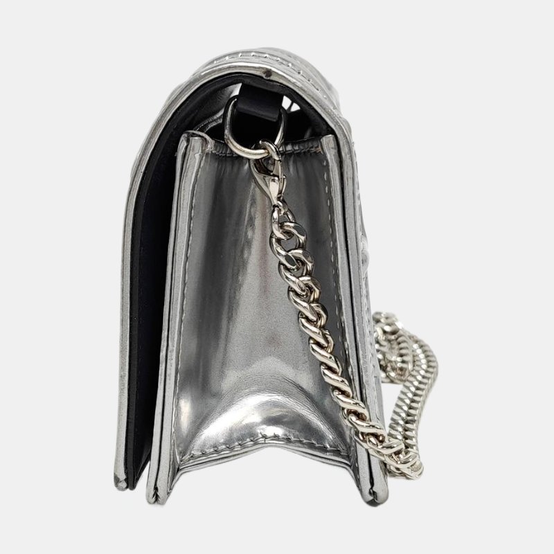 DIOR Diorarma銀色牛皮絎縫壓紋盾牌包單肩包斜挎包 銀色五金 可拆卸肩帶-2