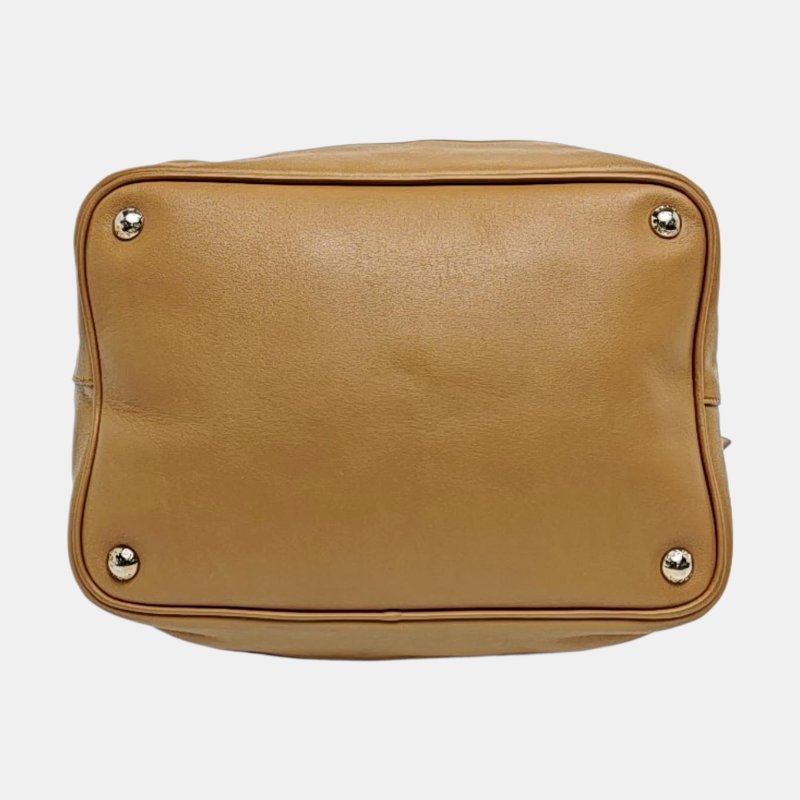 PRADA水桶包棕色牛皮徽標流蘇單肩包手提包斜挎包銀色五金2條可拆卸肩帶-5