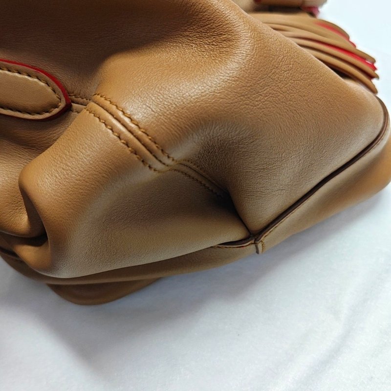 PRADA水桶包棕色牛皮徽標流蘇單肩包手提包斜挎包銀色五金2條可拆卸肩帶-10