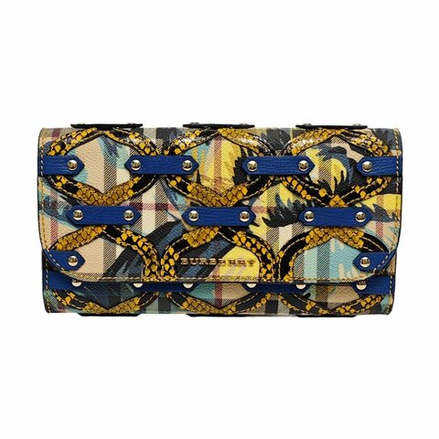 BURBERRY多色塗層帆布印花鉚釘錢包金色五金