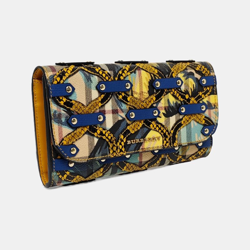 BURBERRY多色塗層帆布印花鉚釘錢包金色五金-3