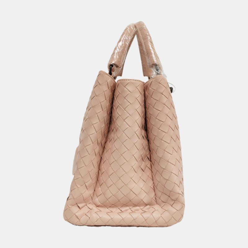 BOTTEGA VENETA Roma淺粉色牛皮編織單肩包斜挎包手提包黑色五金3條可拆卸肩帶9.8新-2
