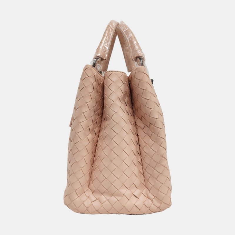 BOTTEGA VENETA Roma淺粉色牛皮編織單肩包斜挎包手提包黑色五金3條可拆卸肩帶9.8新-3