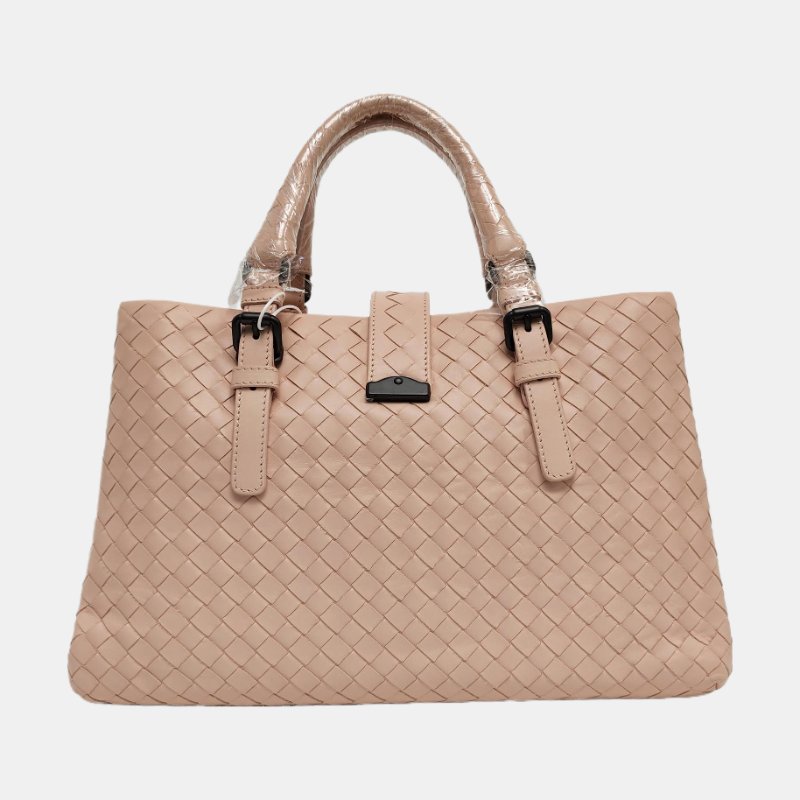 BOTTEGA VENETA Roma淺粉色牛皮編織單肩包斜挎包手提包黑色五金3條可拆卸肩帶9.8新-4