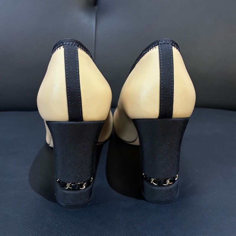 99新閒置未使用 Chanel/香奈兒拼色高跟鞋 38.5碼-8