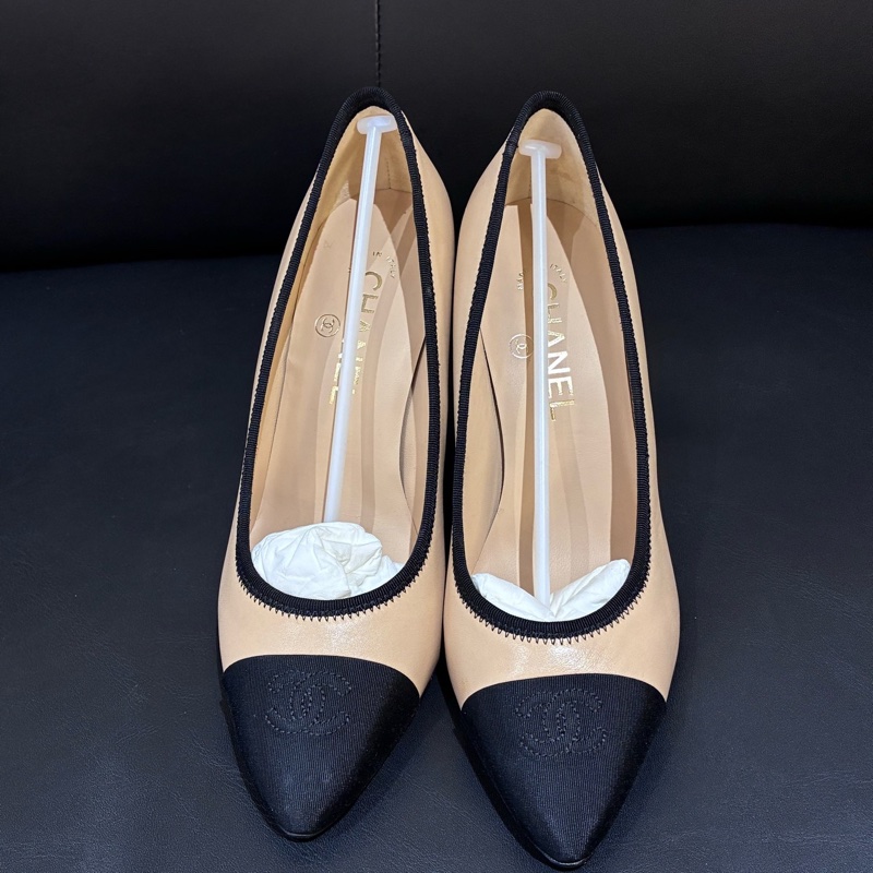 99新閒置未使用 Chanel/香奈兒拼色高跟鞋 38.5碼-9