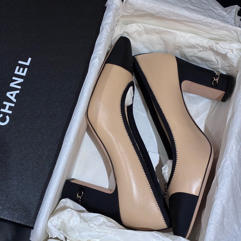 99新閒置未使用 Chanel/香奈兒拼色高跟鞋 38.5碼-12