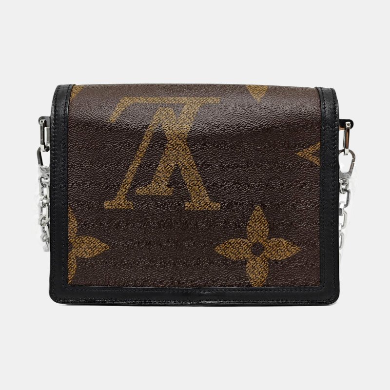 LOUIS VUITTON DAUPHINE中號棕色塗層帆布老花達芙妮單肩包斜挎包銀色五金2條可拆卸肩-4