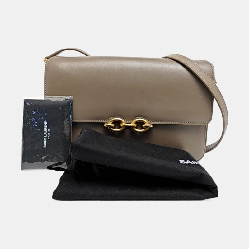 YSL LE MAILLON灰色牛皮單肩包金色五金-7