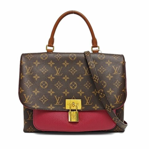 LOUIS VUITTON MARIGNAN棕色塗層帆布老花鎖頭包單肩包手提包斜挎包金色五金可拆卸肩