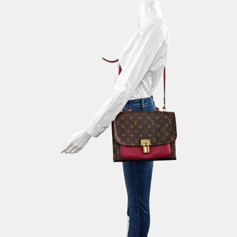 LOUIS VUITTON MARIGNAN棕色塗層帆布老花鎖頭包單肩包手提包斜挎包金色五金可拆卸肩-1