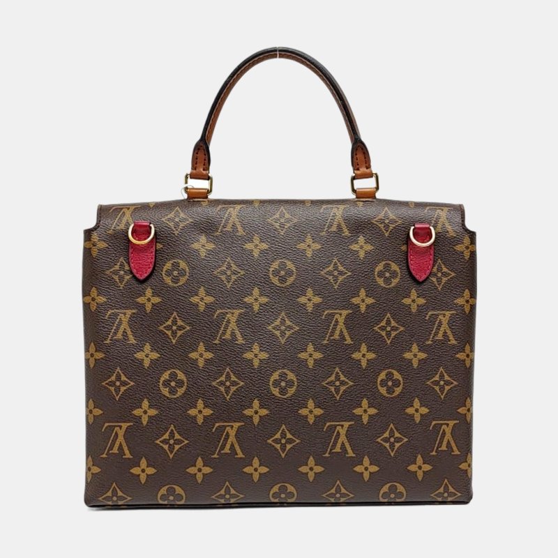 LOUIS VUITTON MARIGNAN棕色塗層帆布老花鎖頭包單肩包手提包斜挎包金色五金可拆卸肩-4