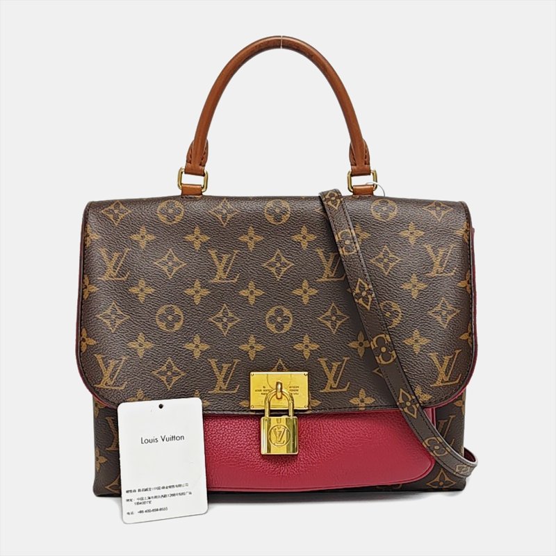 LOUIS VUITTON MARIGNAN棕色塗層帆布老花鎖頭包單肩包手提包斜挎包金色五金可拆卸肩-7