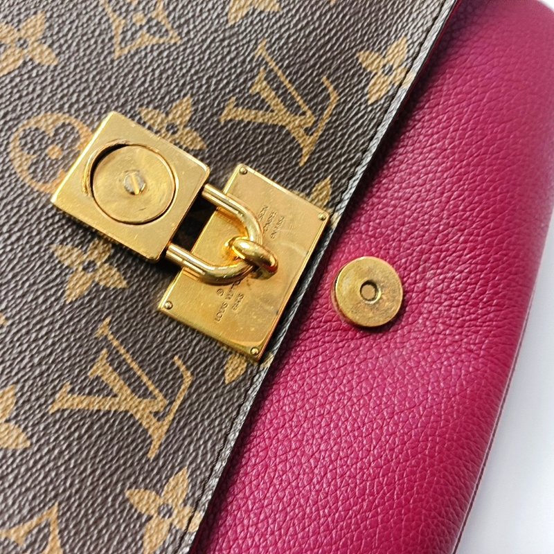 LOUIS VUITTON MARIGNAN棕色塗層帆布老花鎖頭包單肩包手提包斜挎包金色五金可拆卸肩-8