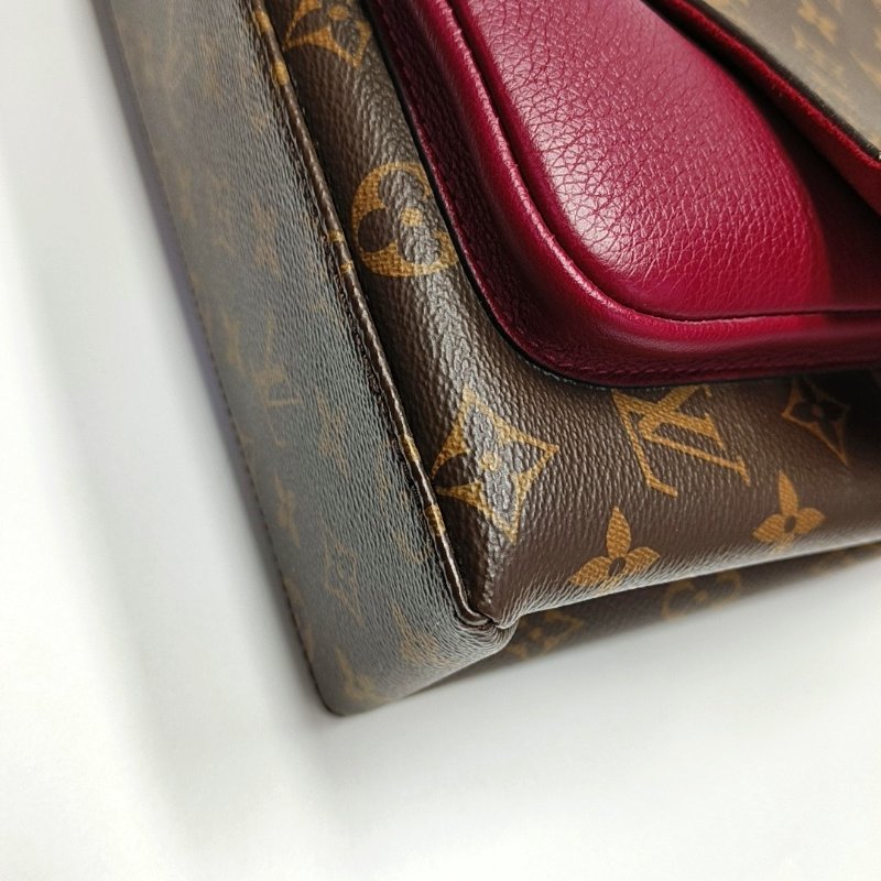 LOUIS VUITTON MARIGNAN棕色塗層帆布老花鎖頭包單肩包手提包斜挎包金色五金可拆卸肩-13
