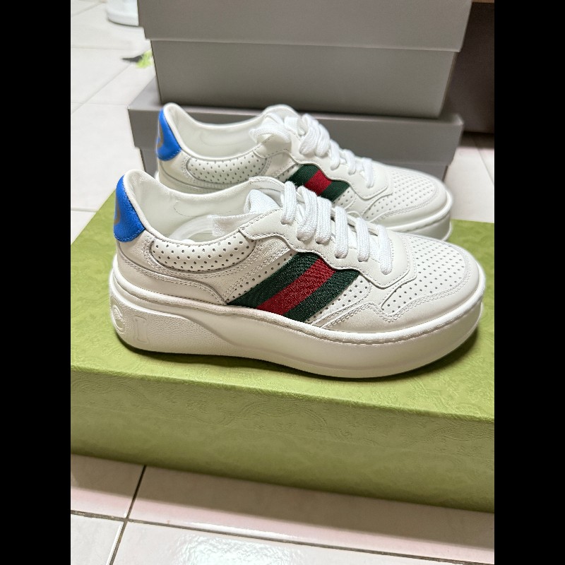 [降價]Gucci 古馳 經典紅綠織帶 厚底板鞋 34-0