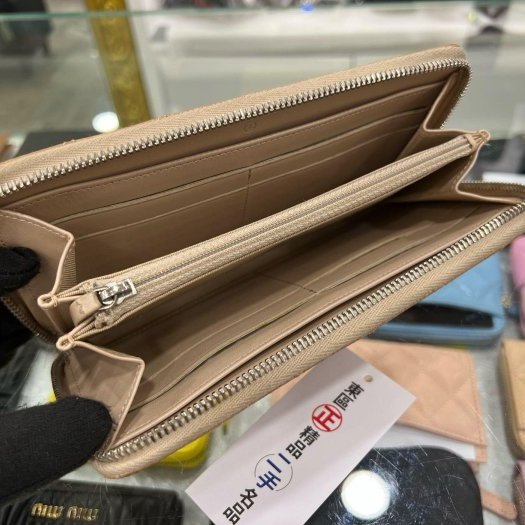 東區正精品㊣CHANEL 香奈兒駝色荔枝牛皮銀釦ㄇ字拉鍊長夾 RZ5648-1