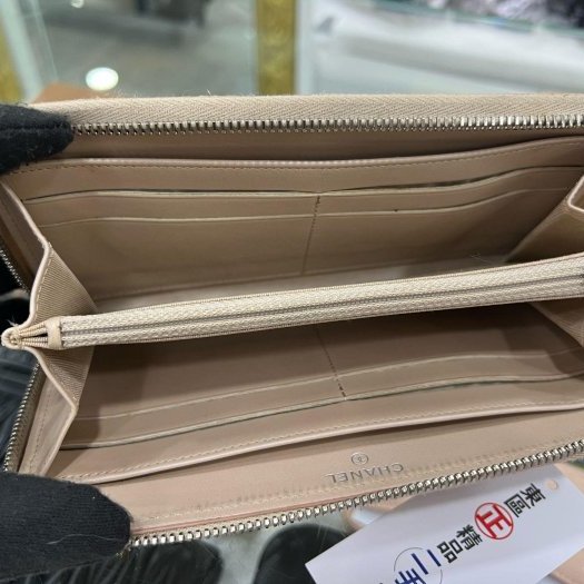 東區正精品㊣CHANEL 香奈兒駝色荔枝牛皮銀釦ㄇ字拉鍊長夾 RZ5648-2