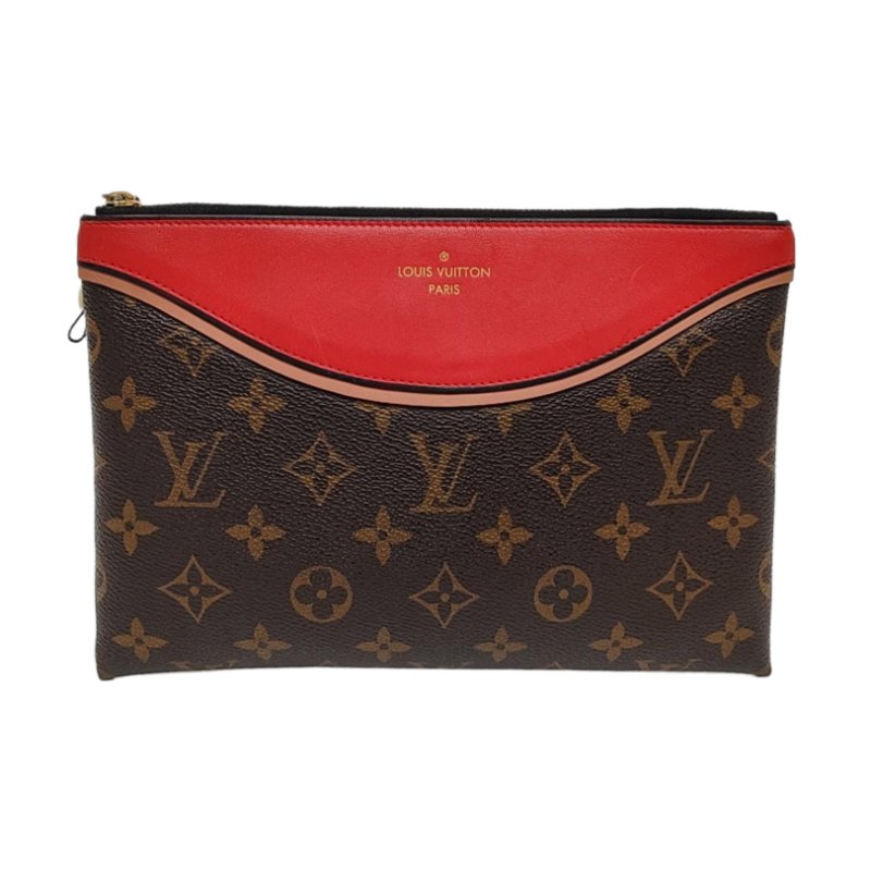 LOUIS VUITTON TUILERIES棕色塗層帆布老花手拿包金色五金-0